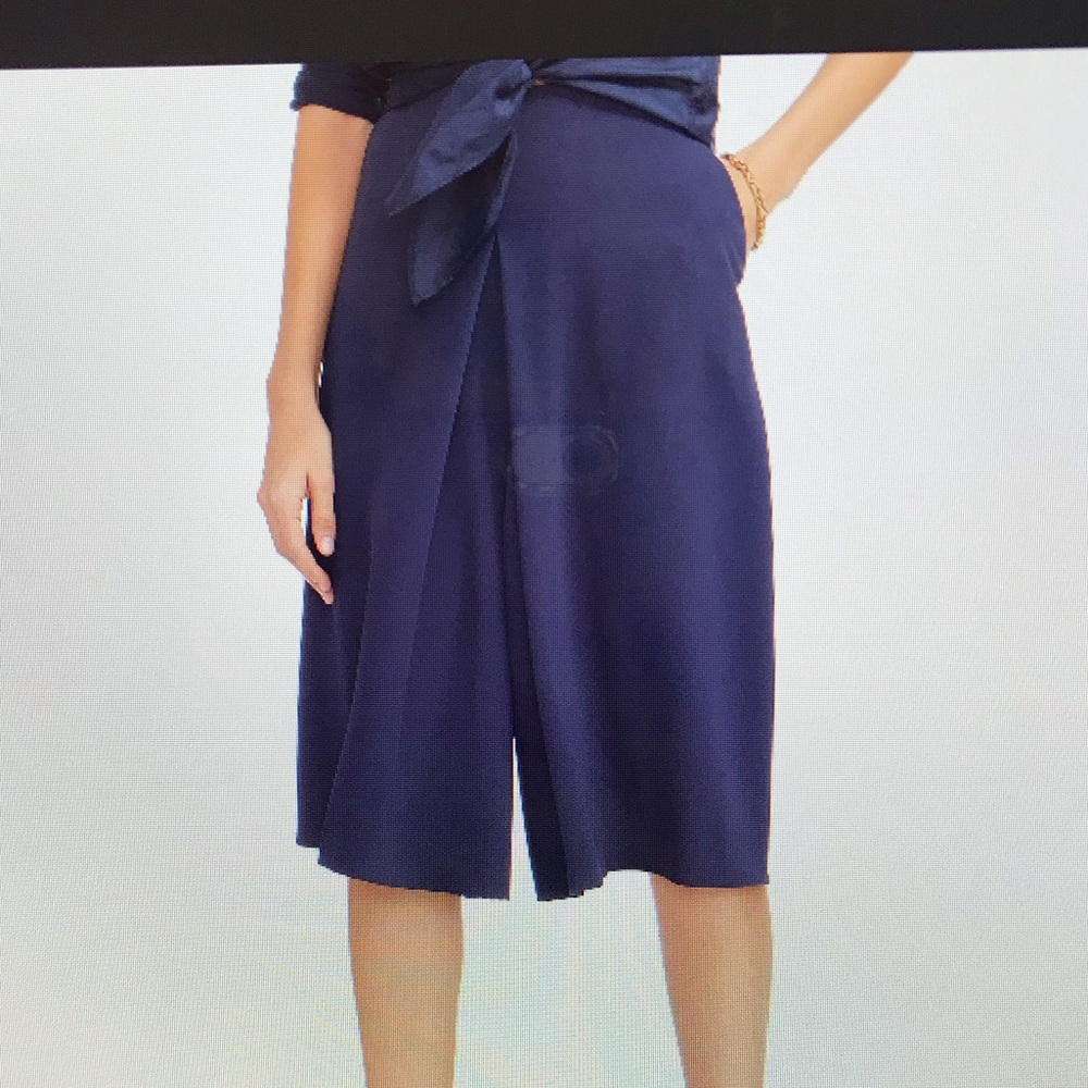 New Ralph Lauren $115 Woman Blue Pleated Culotte Long Shorts